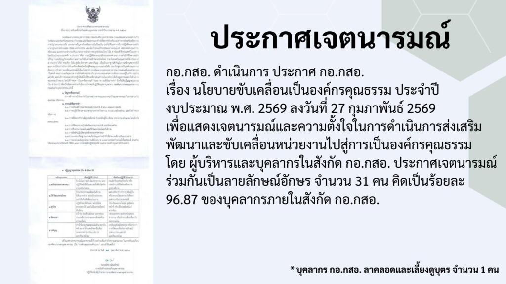 การเผยแพร่การดำเนินกิจกรรมองค์กรคุณธรรม ของ กอ.กสอ. ประจำปีงบประมาณ พ.ศ. 2569